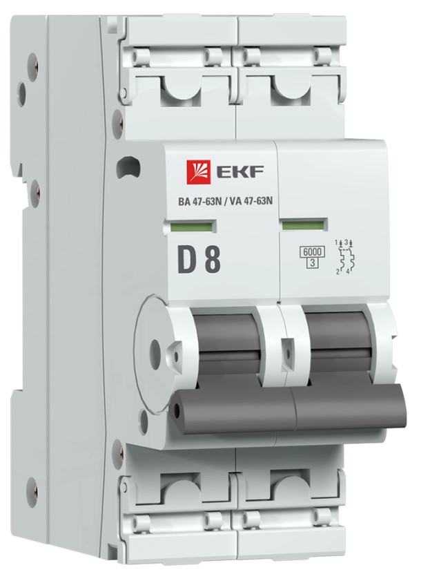 

Автоматический выключатель EKF M636208D 2P 8А (D) 6кА ВА 47-63N PROxima, M636208D