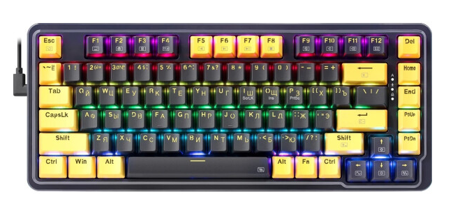 

Клавиатура проводная Redragon Elf RU RGB, фиолет-желтая, гаскет, Elf RU