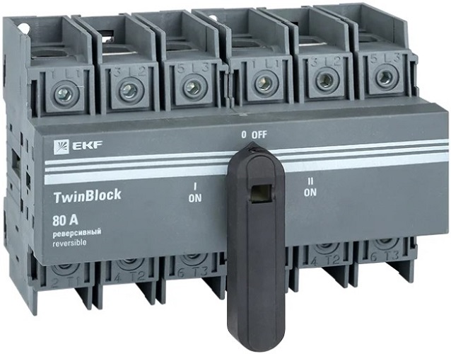 

Рубильник EKF tb-s-80-3p-rev 80A 3P реверсивный c рукояткой для прямой установки TwinBlock, tb-s-80-3p-rev