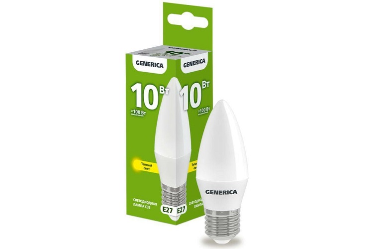 

Лампа светодиодная GENERICA LL-C35-10-230-30-E27-G C35 10Вт свеча 3000К E27 230В, LL-C35-10-230-30-E27-G