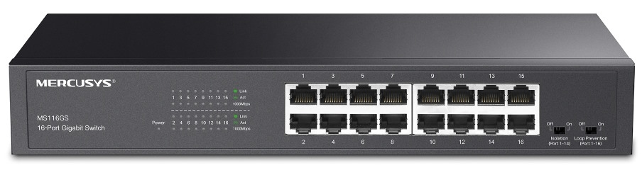 

Коммутатор неуправляемый Mercusys MS116GS 16-Port Gigabit Rackmount, MS116GS
