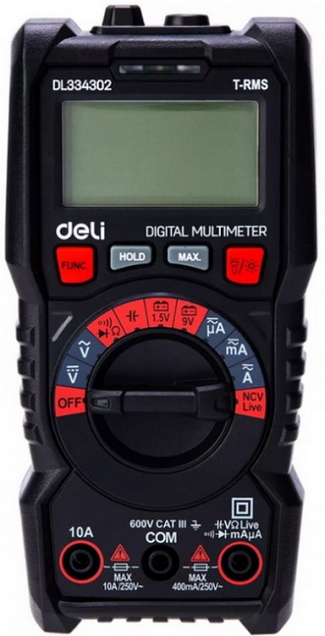 

Мультиметр цифровой Deli DL334302 многофункциональный напряж. 0,2-600В, AC/DC, ЖК-дисплей, DL334302