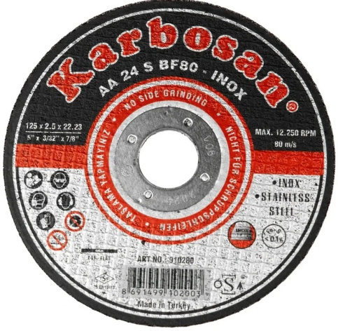 Изображение товара Диск KAR-910420-25 по нержавеющей стали от ООО САМ, 180x22,23x1,9 мм, 8500 об/мин
