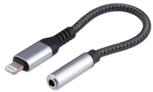 Изображение товара Переходник Cablexpert CCA-LM3.5F-AL для Lightning и Jack 3.5 мм, алюминий и нейлон