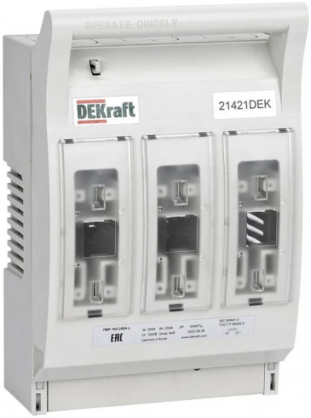 Изображение товара Предохранитель-выключатель-разъединитель DEKraft 21421DEK горизонтальный 250 А