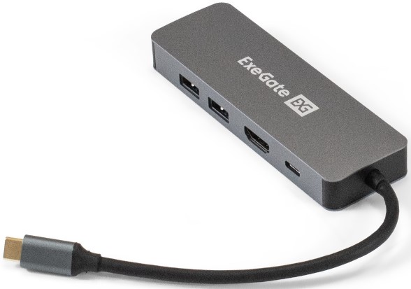 

Док-станция Exegate EX293982RUS 5-в-1 (кабель-адаптер USB Type-C --> 2xUSB3.0 + PD 100W + HDMI 4K@60Hz + Lan RJ45 10/100/1000Mb, Plug&Play, серая), EX293982RUS