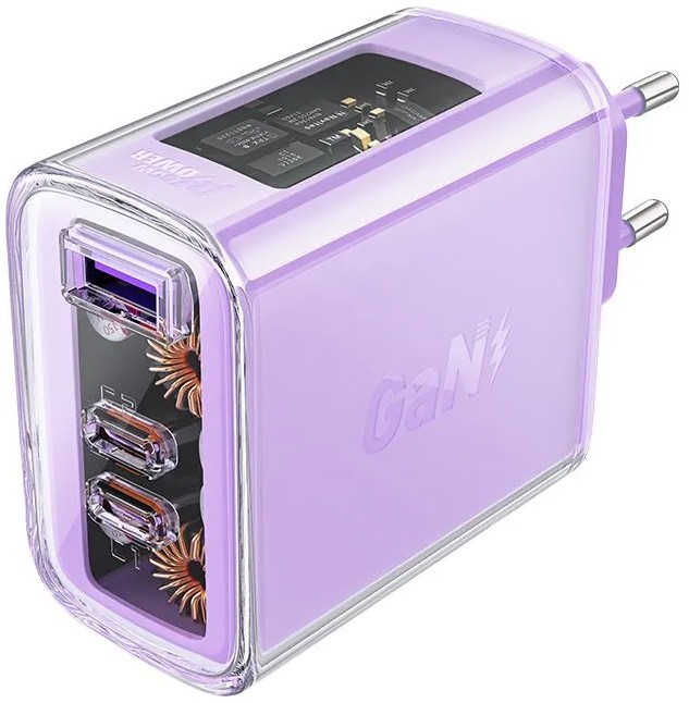 

Зарядное устройство сетевое ACEFAST A45 Sparkling series PD65W GaN (2*USB-C+USB-A) charger (EU). Цвет: синевато-фиолетовый, A45