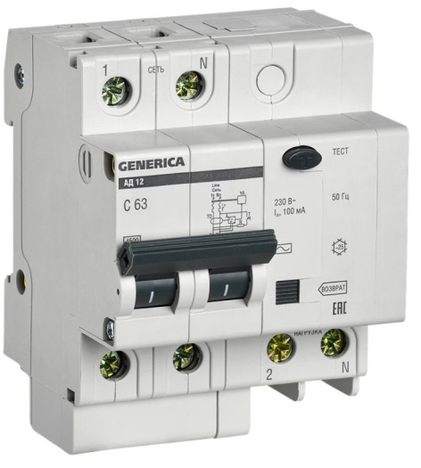 Изображение товара Автомат дифференциальный GENERICA MAD15-2-063-C-100