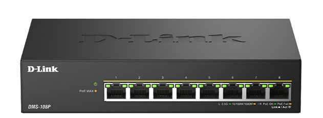 

Коммутатор неуправляемый D-link DMS-108P/A1A 8x10/100/1000/2.5GBase-T PoE (PoE-бюджет 230Вт), DMS-108P/A1A