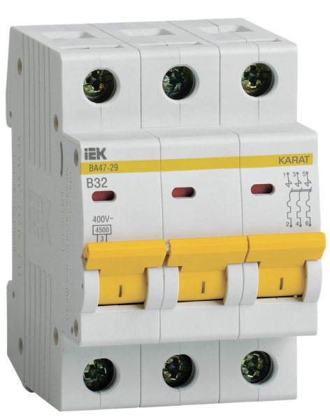 Изображение товара Автоматический выключатель IEK MVA20-3-032-B 32А IP20 для однофазных и трехфазных сетей