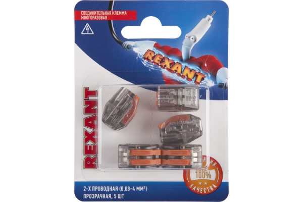 Изображение товара Клемма Rexant 06-0203-A5 соединительная двухпроводная прозрачная 5 шт