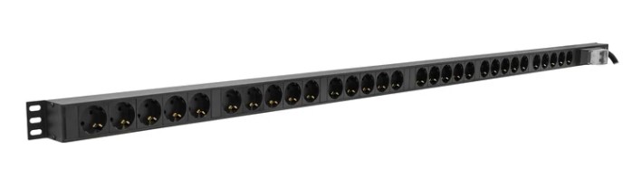 

Блок розеток SNR SNR-PDU-30S-32L1 30 гнезд Schuko, шнур питания 3 м 3x6мм2 с вилкой IEC 60309 32A 2PE (IP44) 1679.0х50.0х44.4мм, SNR-PDU-30S-32L1