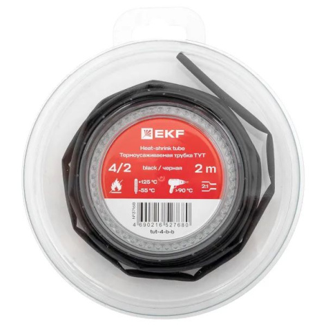 Изображение товара Тонкостенная термоусаживаемая трубка EKF tut-4-b-b 2 м черная