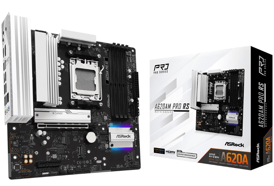 

Материнская плата mATX ASRock A620AM Pro RS (AM5, AMD A620, 4*DDR5, 4*SATA, 3*M.2, 4*USB 2.0, 4*USB 3.2, USB Type-C, 2*PCIe, HDMI, DP), A620AM Pro RS