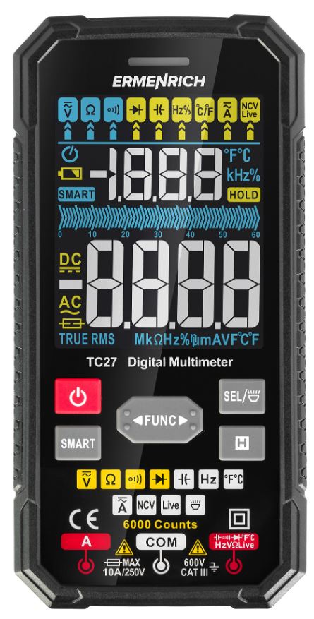 

Мультиметр цифровой Ermenrich 82988 Zing TC27, 82988