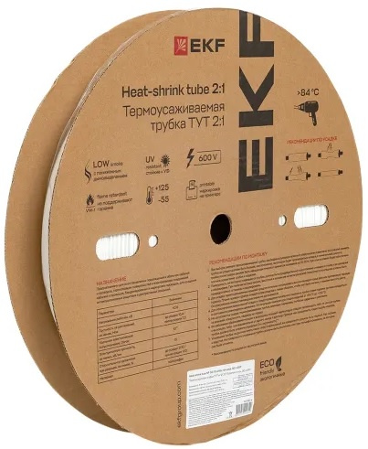 Изображение товара Термоусаживаемая трубка EKF tut-30-w 1 м полиолефин белая для электрики и изоляции