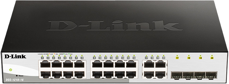 

Коммутатор настраиваемый D-link DGS-1210-16/G2A L2, 16х1000Base-T, 4хCombo 1000Base-T/SFP, упрощенный интерфейс CLI, DGS-1210-16/G2A