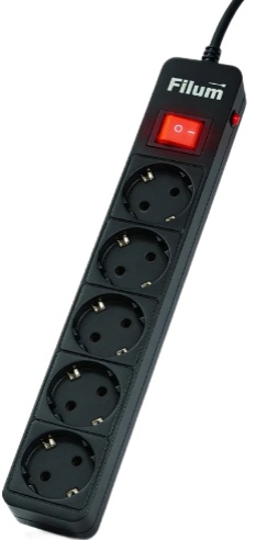 

Сетевой фильтр Filum FL-SP5-3.0M-BL черный, 2200 Вт., 5 розеток, шнур 3 м., FL-SP5-3.0M-BL