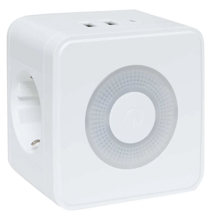 

Тройник EKF UBA-CUB-T2-TC "Куб" 2 гнезда 2USB 2,4А+Type C + Ночник, UBA-CUB-T2-TC