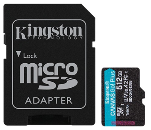 

Карта памяти MicroSDXC 512GB Kingston SDCG4/512GB Go Plus G4 200R V30, с адаптером, SDCG4/512GB
