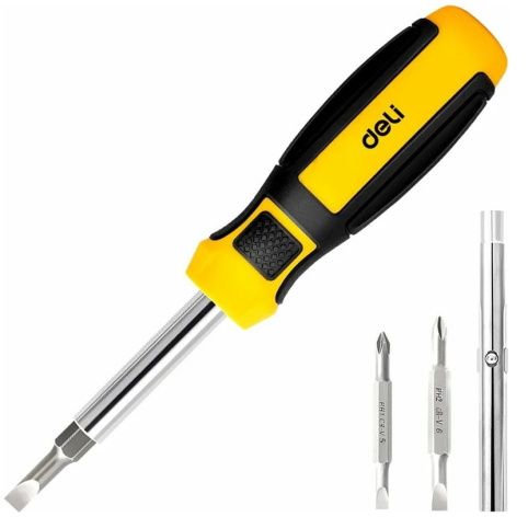 Изображение товара Многофункциональная отвертка DELI 6-в-1 DL260206 с 6 насадками
