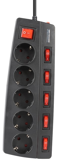 

Сетевой фильтр Filum FL-SPL5-1.8M-BL, 2500 Вт., 5 розеток, защитные шторки, инд. выключатели, шнур 1.8 м., черный, FL-SPL5-1.8M-BL