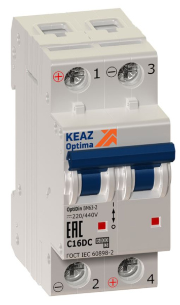 Изображение товара Автоматический выключатель КЭАЗ 2 полюса для постоянного тока 440 В 2 А