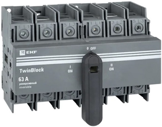 

Рубильник EKF tb-s-63-3p-rev 63A 3P реверсивный c рукояткой для прямой установки TwinBlock, tb-s-63-3p-rev