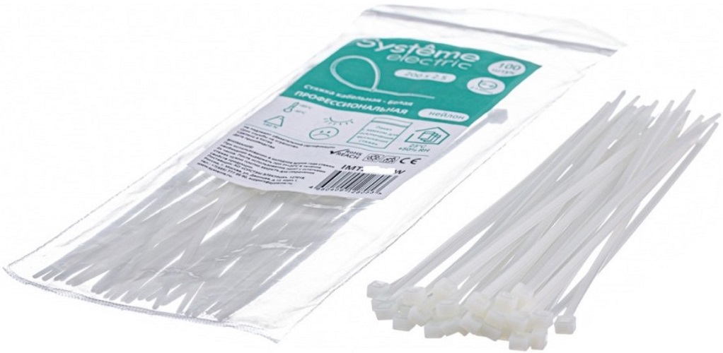 

Хомут Systeme Electric IMT30048W нейлоновый 300х4.8 белый (100шт) в пакете с замком ЗИП-ЛОК, IMT30048W