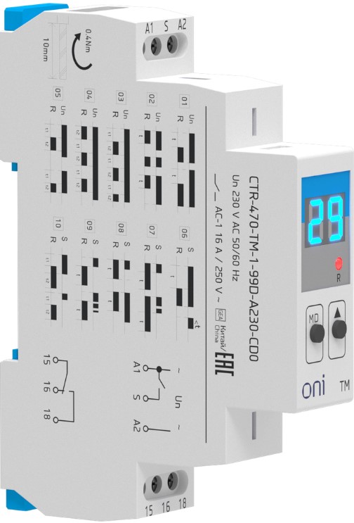 

Реле времени ONI CTR-470-TM-1-99D-A230-CD0 многофункциональное TM с дисплеем 1 контакт 230В AC, CTR-470-TM-1-99D-A230-CD0