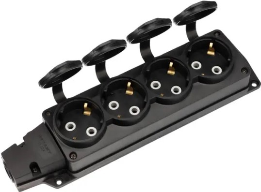 

Розетка кабельная Rexant 111-224 влагозащищенная с крышкой 4 гнезда COMPACT, с/з, 16А, IP54, каучук, черная, 111-224