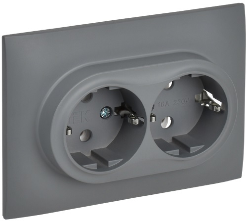 

Розетка двухместная с заземлением в сборе IEK SK-R21-16-K03-F SKANDY без защитных шторок 16А SK-R08Gr серая, SK-R21-16-K03-F