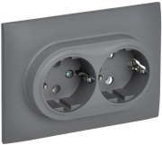 фото Розетка двухместная с заземлением в сборе  IEK SK-R21-16-K03-F
