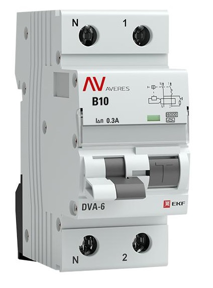 

Автомат дифференциальный EKF rcbo6-1pn-10B-300-a-av DVA-6 1P+N 10А (B) 300мА (A) 6кА AVERES, rcbo6-1pn-10B-300-a-av