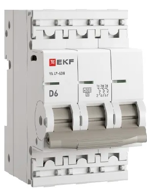 

Автоматический выключатель EKF M634306D 3P 6А (D) 4,5kA ВА 47-63N PROxima, M634306D