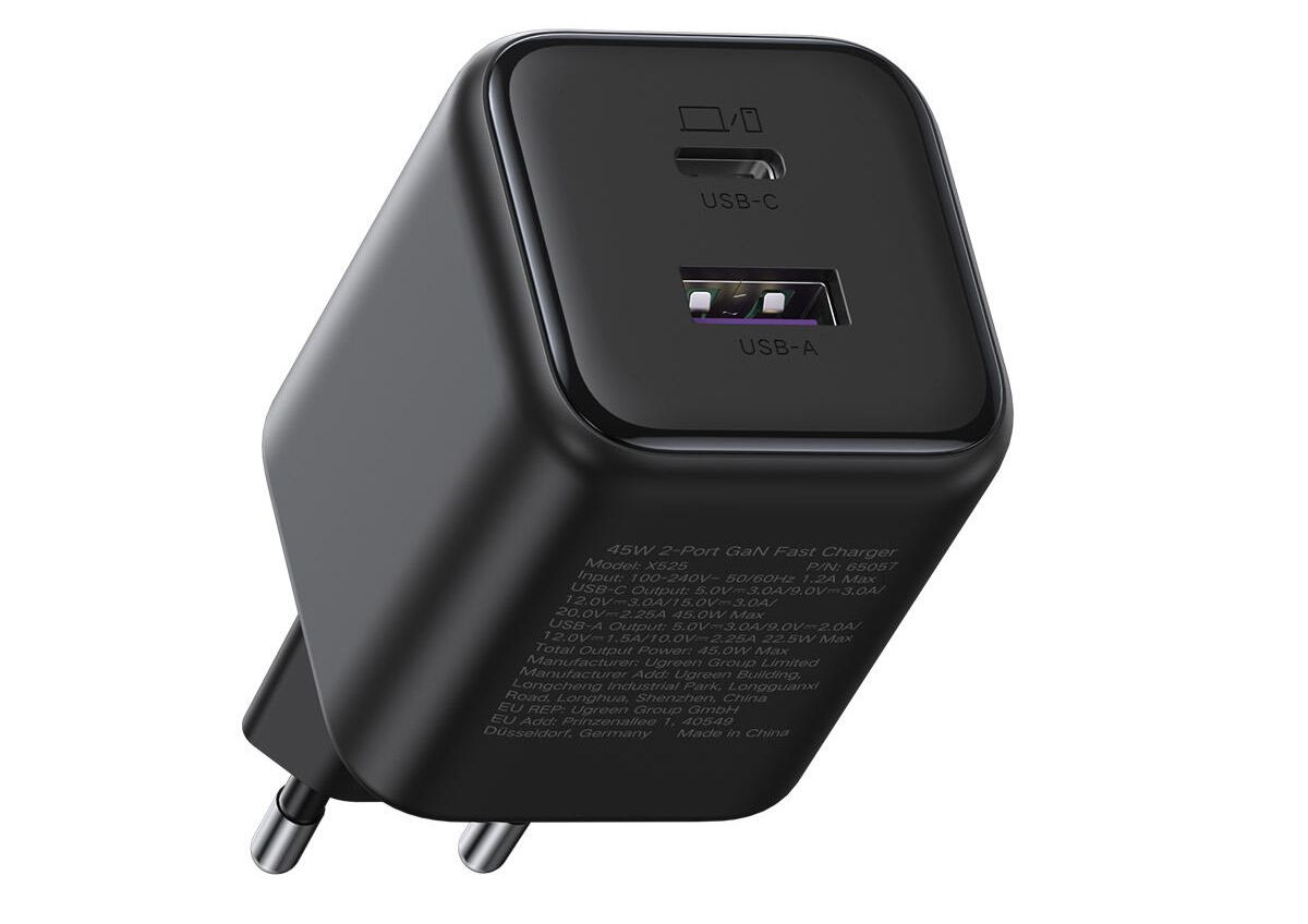 

Зарядное устройство сетевое UGREEN X525 65057_ 45W 2-Port GaN Fast Charger EU. Цвет: черный, X525