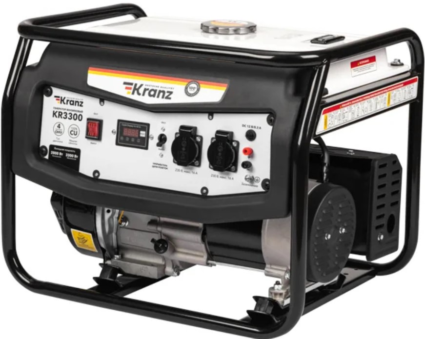 

Генератор бензиновый KRANZ KR3300 KR-16-1133 3,3кВт, 230В, 15л, ручной стартер, KR3300