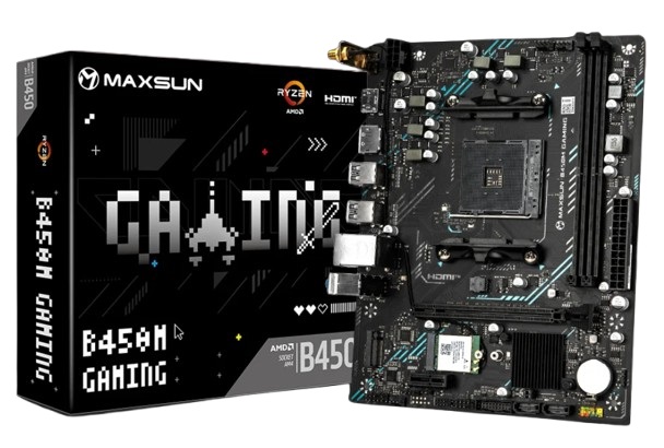 Материнская плата mATX MAXSUN MS-B450M GAMING WIFI (AM4, AMD B450, 2*DDR4, M.2, PCIe, 2*SATA, 4*USB 3.2, HDMI, DP)