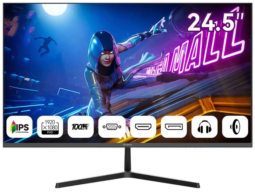 

Монитор 24,5" AIWA MD2512 1920x1080, 16:9, IPS, 300 cd/m, 1000:1, 1 ms, 178°/178°, 100Hz, HDMI, VGA, DP, Spk, Black, MD2512