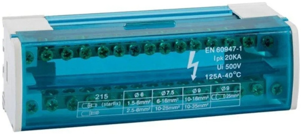 Изображение товара Шина нулевая КЭАЗ 143227 для электрощитов монтаж на DIN-рейку 125 А