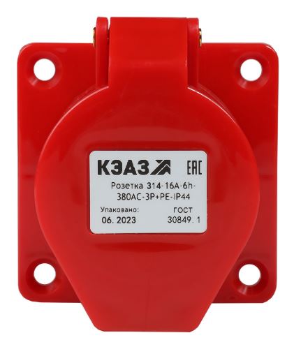 

Розетка фланцевая КЭАЗ 222758 314-16А-6h-380AC-3P+PE-IP44, 222758