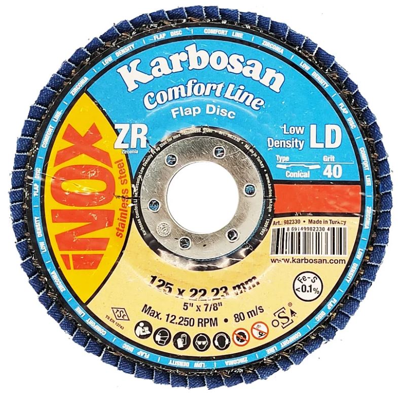 

Круг лепестковый ООО САМ KAR-982330 Karbosan КЛТ 125х22/Р40 Comfort Line ZR LD Flap Конический INOX, KAR-982330