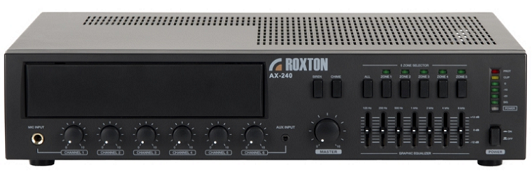 

Усилитель Roxton AX-240 240 Вт, 3 микр.+ 3 унив. входа, 5 зон, работа с RM-05, AX-240