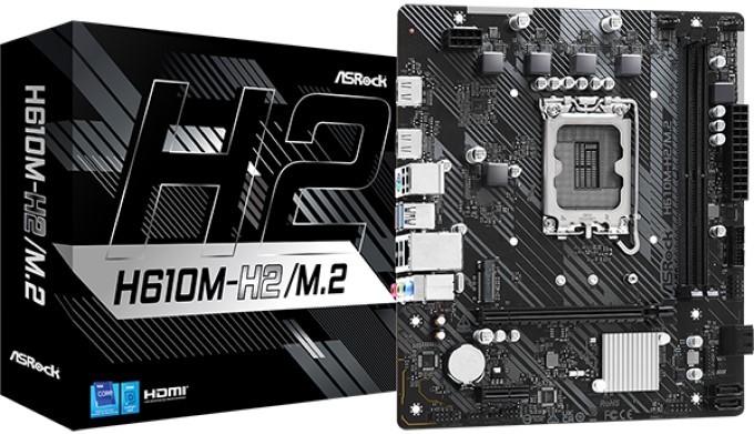 

Материнская плата mATX ASRock H610M-H2/M.2 (LGA1700, H610, 2*DDR4 (3200), 4*SATA, M.2, 2*USB 3.2, 4*USB 2.0, PCIe x16, PCIe x1, 2*HDMI), H610M-H2/M.2