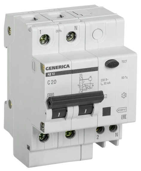 Изображение товара MAD15-2-020-C-030 модульный автоматический выключатель дифференциального тока 20 А 30 мА