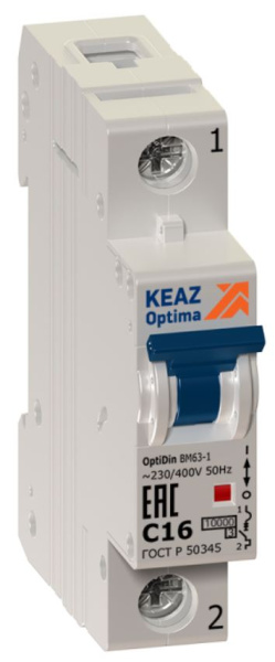 Изображение товара Автоматический выключатель КЭАЗ 261193 серия OptiDin 1 полюс 220 В 2 А IP20