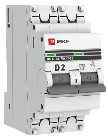 Изображение товара Автоматический выключатель EKF mcb4763-2-02D-pro 2П 230В 4,5кА IP20