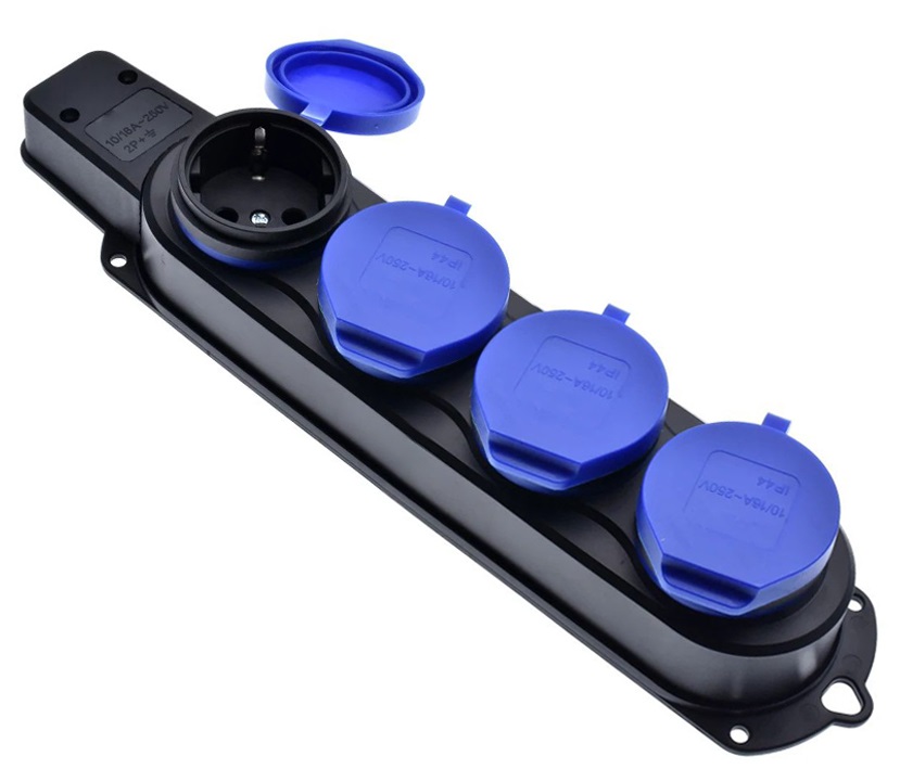 

Каучуковая колодка Filum FL-SB-4EU-IP44-BL 4-х местная 2P+PE 16A 250В IP44 с защитной крышкой синего цвета, FL-SB-4EU-IP44-BL
