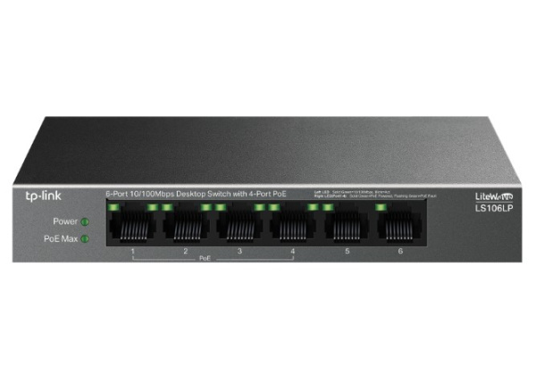 Изображение товара Коммутатор TP-LINK LS106LP 6 портов, PoE, пассивное охлаждение