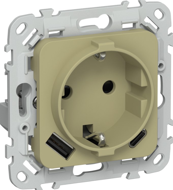 

Розетка с заземлением IEK FI-R14-16-1-U22-020-K26 FLITE с защитными шторками 16А с USB A+C 20Вт безвинтовое крепление РСЮшс11-1-ФлО оливковый, FI-R14-16-1-U22-020-K26